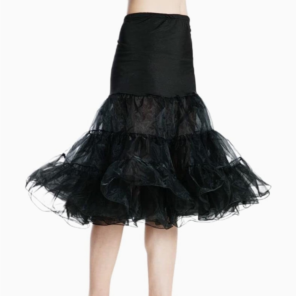 Adult Black Ruffle Dress Wedding Tutu Tulle Petticoat Under Skirt Slips Support